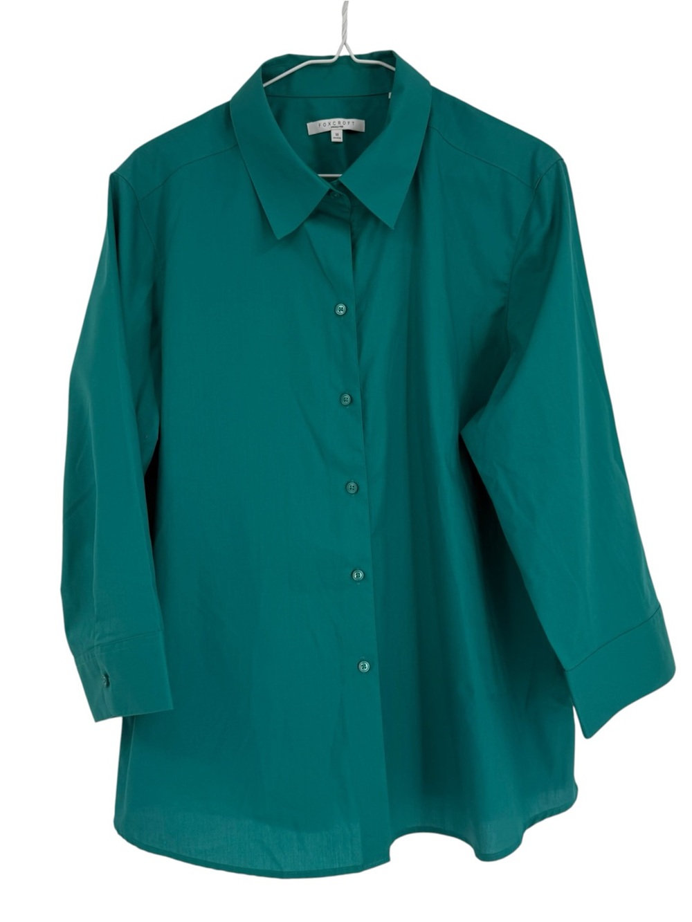 Foxcroft Button Up Shirt Womens Size 18 Green Wrinkle Free Collared 3/4 Sleeves